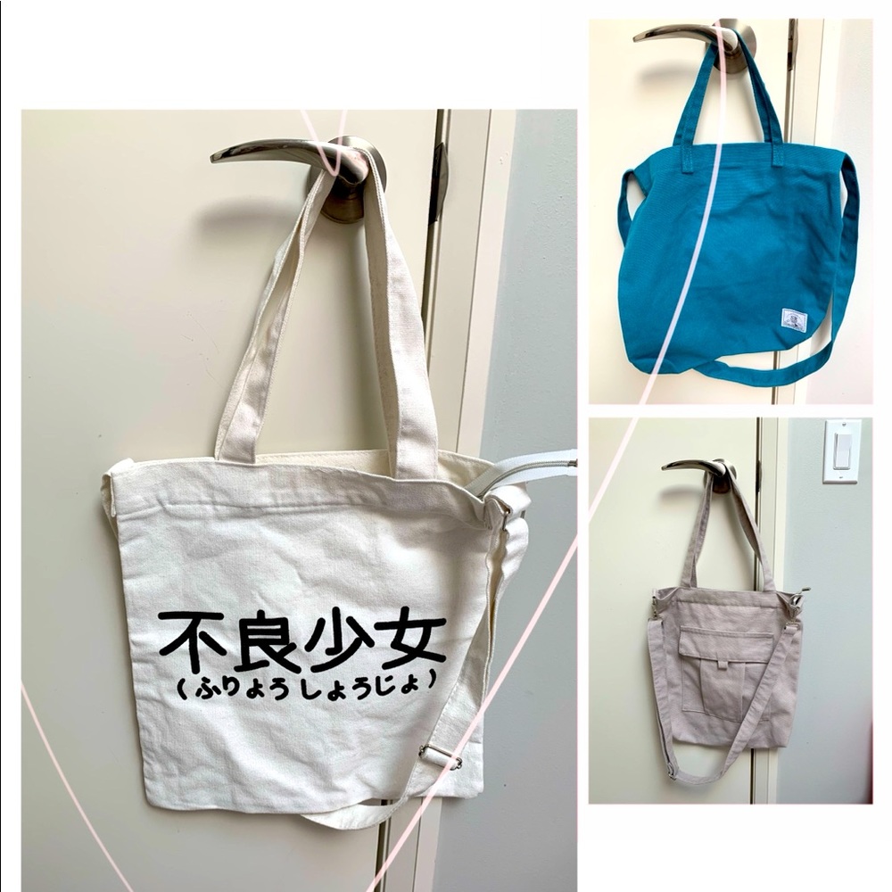 Buy 1 get 2 free! Bought in Taiwan brand new canvas bag. Price is for 3.